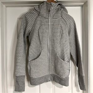 Lululemon Scuba Hoodie-Size 6-Parallel Stripe Light Grey White